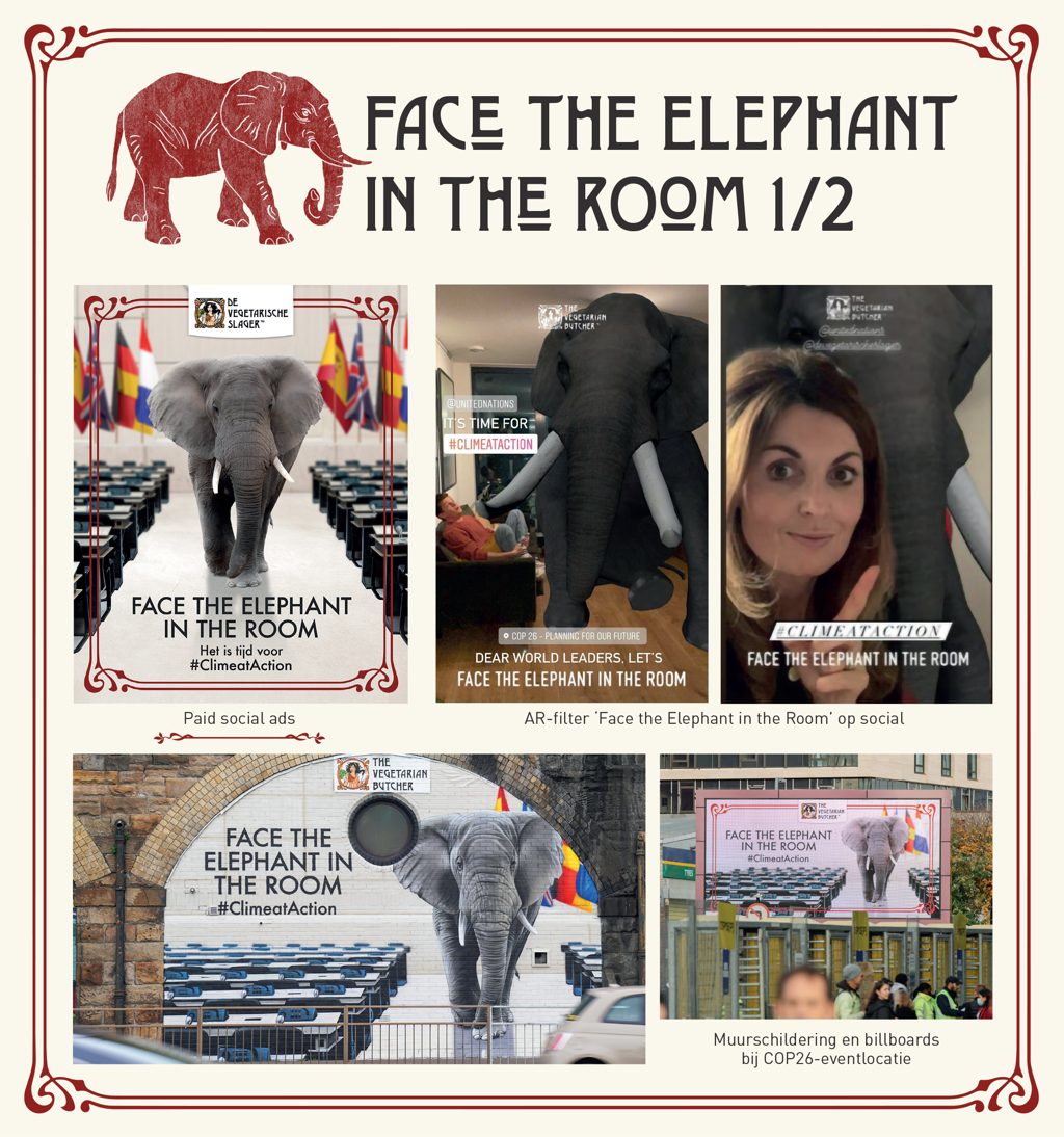 Uitingen van de Face the Elephant in the Room campagne van De Vegetarische Slager